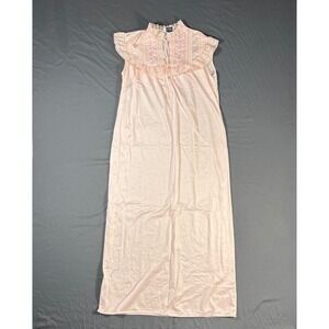 Vintage 70s Rikki Nightgown Pink Lace Nylon Sleeveless Sleep Dress Medium